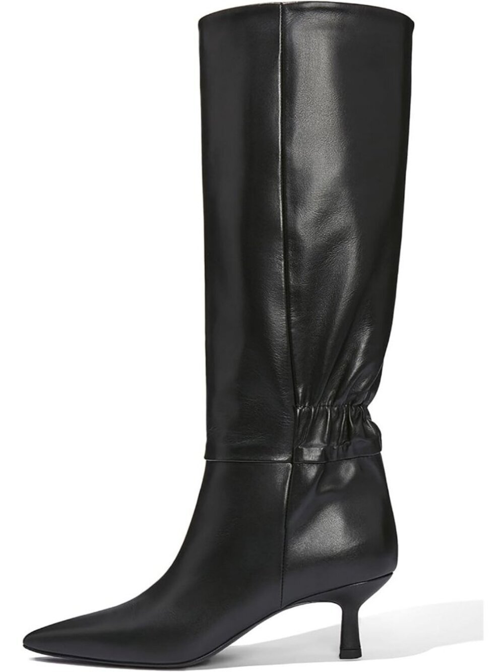 Women's Black Rubber Pointed Toe Pull On Winter Elegant Knee High Heeled Boots